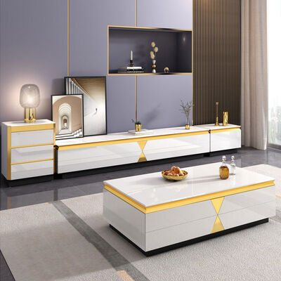 Stainless Steel Luxury Gold Coffee Square Table 40cm Height Italian Marble Top