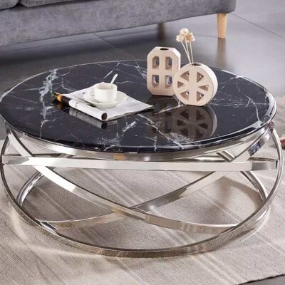 Smart Style Luxury Coffee Table Stainless Steel Frame Marble Top For Living Room
