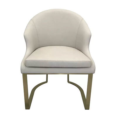 Eco Friendly Beige Leather Dining Chair Luxury Gold Stainless Steel Metal Frame Leg