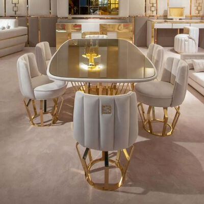 Room Furniture Apartment Luxury Dining Sets Golden Stainless Steel Glass