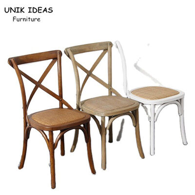 Industrial Stackable Cross Back Wood Chair Soft Cushion Durable For Dining Room