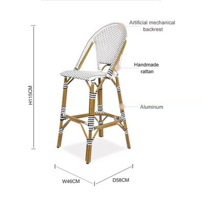 Aluminum Tube High Back Kitchen Chairs Restaurant PE Rattan Bistro Bar Stool