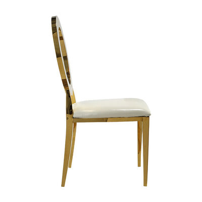 Stainless Steel Gold Round Back Wedding Dining Chairs With White Leather Cushion