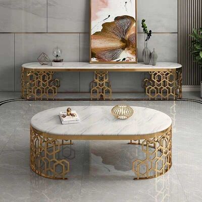 80x45cm Family Room Entertainment Luxury Center Tables Marble Stainless Steel Frame