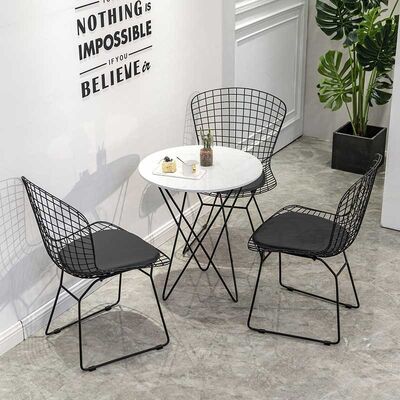 Wire Metal Frame Dining Chairs And Table With Leather Cushion Black UK-LM006