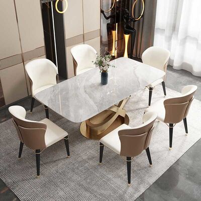 Slate Rectangular Luxury Dining Table And Chairs 40mm Thickness Home Furniture