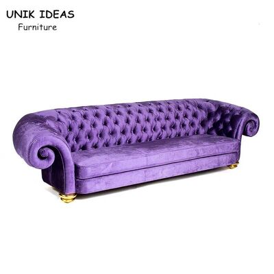 Bon prix Le velours pourpre 3 sièges boutonnent le sofa tufté de Sofa Wood Frame Club Lounge en ligne