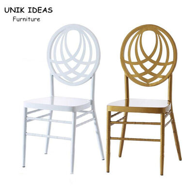 Bon prix Chaise l'épousant blanche de Chiavari de banquet d'or en métal d'approvisionnements avec le coussin pour l'événement en ligne