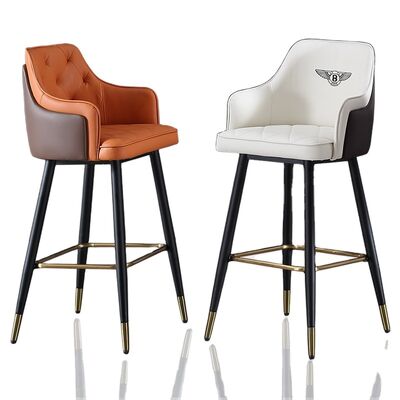 Bon prix Metal Arm Orange Synthetic Leather Stool Cheap Commercial Modern Tall Bar Chair en ligne