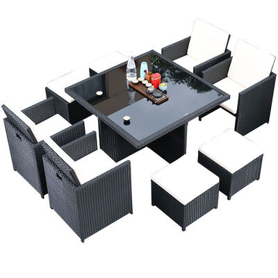 Bon prix 8 sièges fauteuils en rotin extérieurs jardin jardin économiser de l'espace verre trempé table à café en ligne