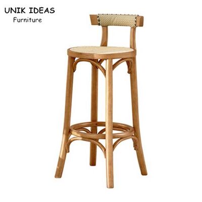 Bon prix Appui de dos d'Ash Wood Stool Rattan With de tabourets de bar de café de chêne de cuisine en ligne
