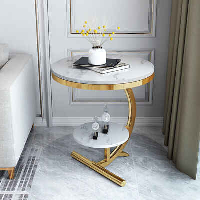 Bon prix Le centre de marbre de luxe d'OEM ajourne l'or Sofa Side Table blanc de double couche en ligne
