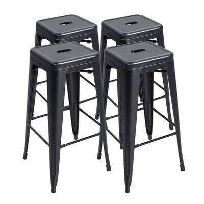Bon prix Noir empilable industriel Seater de tabouret de bar de haute de pied de fer chaise de barre en ligne